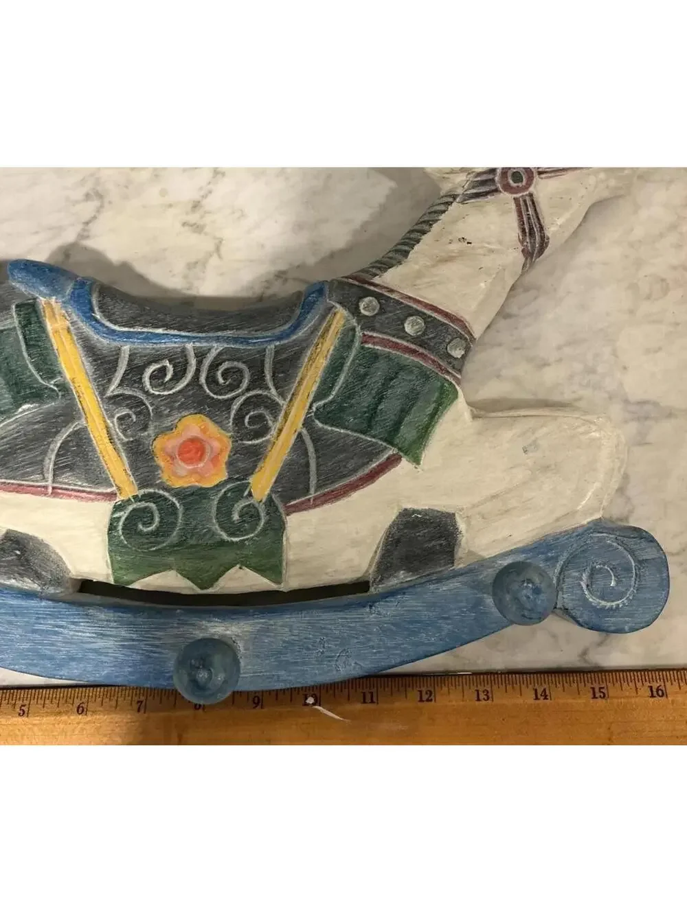 Vintage Hand-Painted Wooden Rocking Horse Wall Hooks Nursery Decor